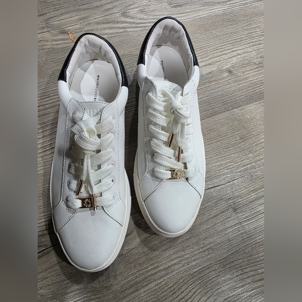 White House Black Market White Sneakers with Black Heel Tab